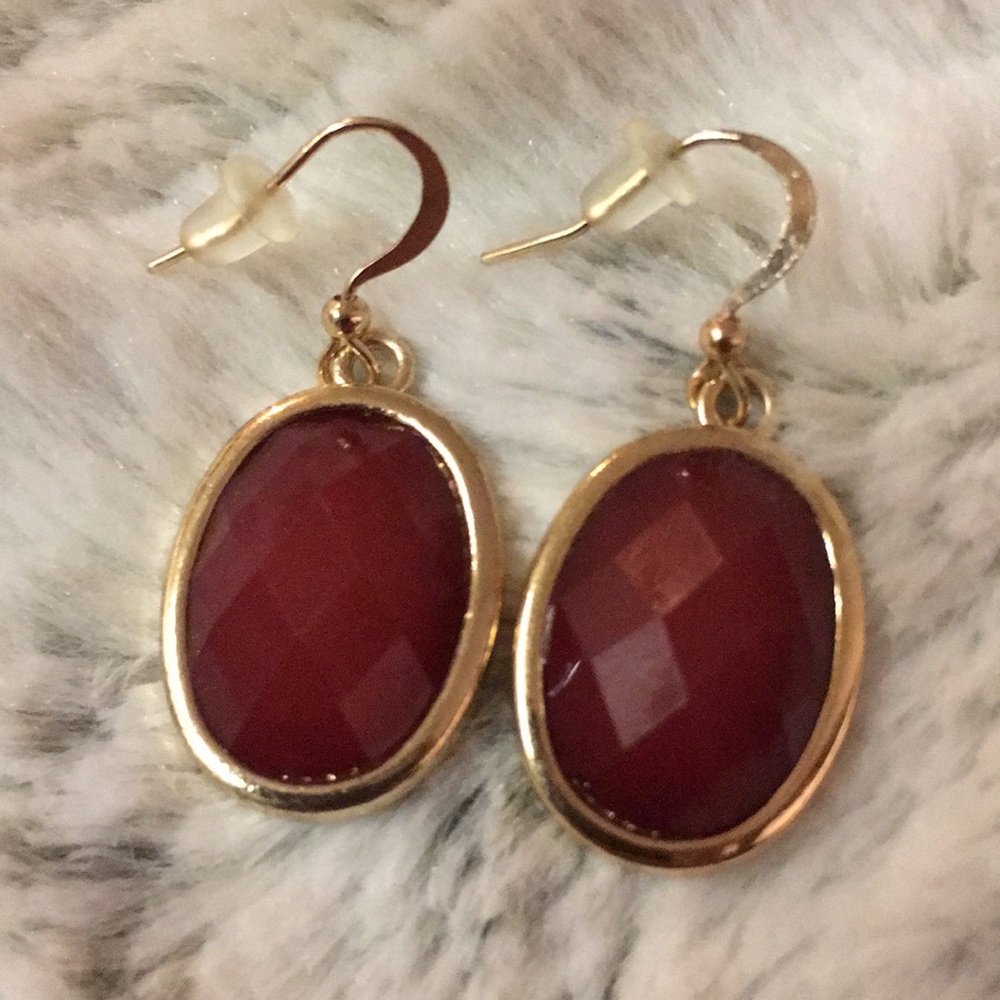 Burgundy & Gold Drop Earrings